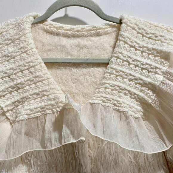 Vintage Fuzzy Artsy Y2K Rococo Preppy Fairy Boho Cropped Cardigan Sweater XL - Picture 2 of 7